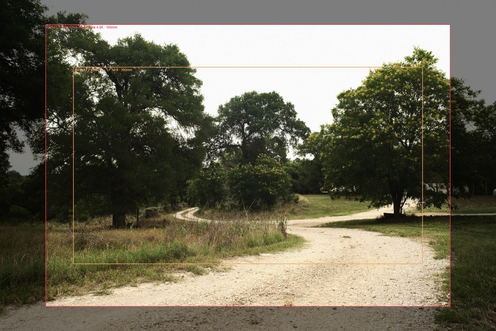 A scouting still with two cine frame lines drawn over it